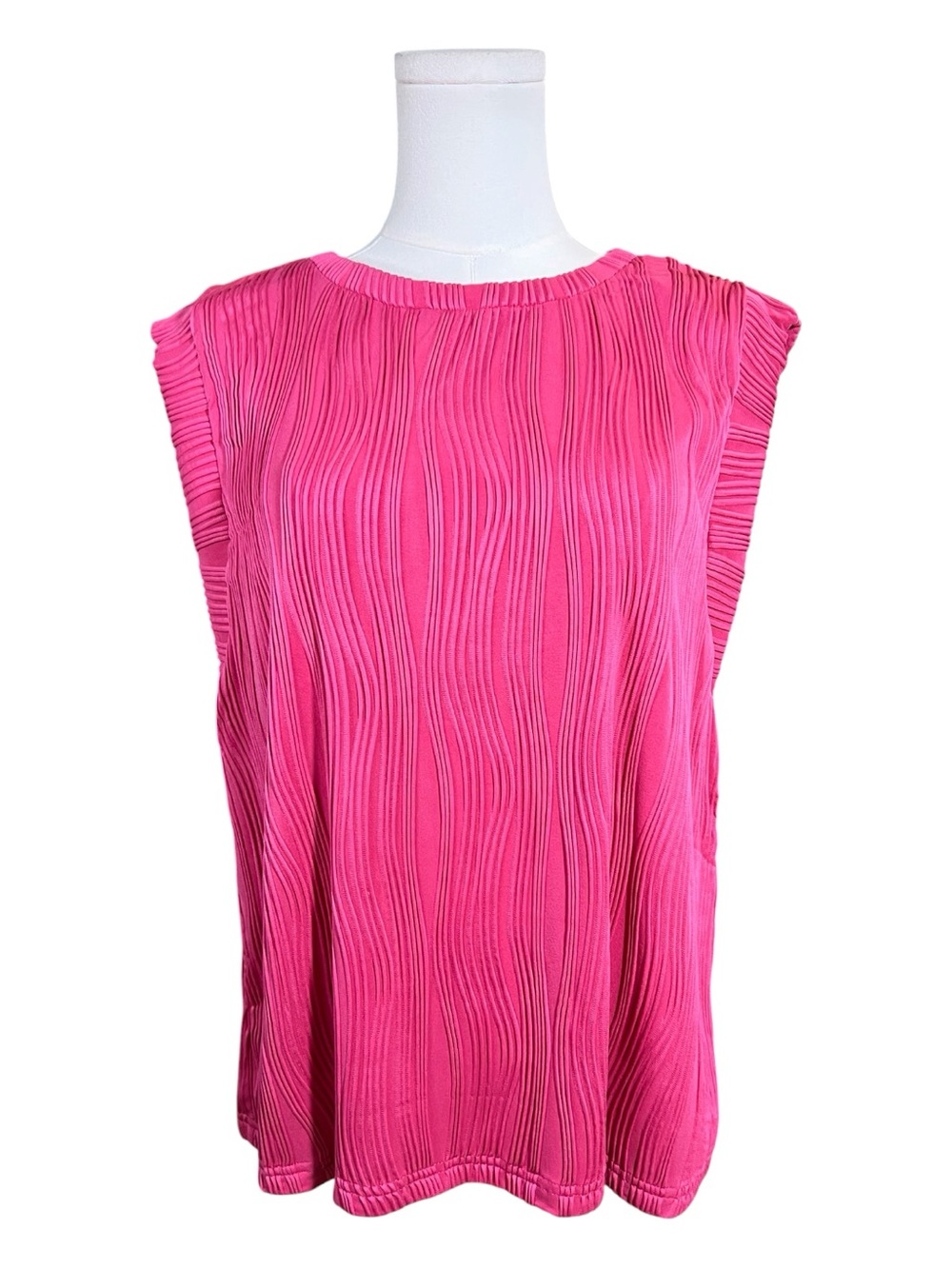 NWT Wiholl Fuchsia Textured Pleated Blouse Loose Fit Top | Size M